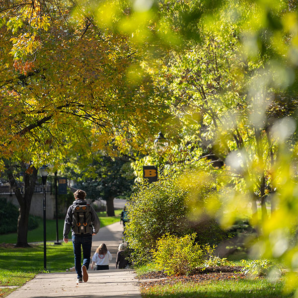 Students walking through campus